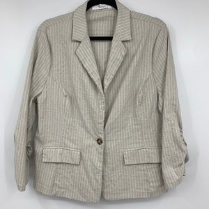 89th & Madison womens XL jacket‎ stripes one button ruched sleeves linen blend